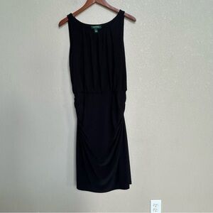 Lauren‎ Ralph Lauren Black Draped Sheath Dress 12 Jersey Cocktail Party